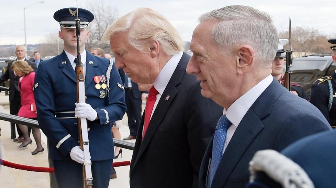 U.S. Defense Secretary Jim Mattis and President Donald Trump walking into the Pentagon Jan. 27. On Sunday, Trump’s nominee to be secretary of the Navy withdrew.