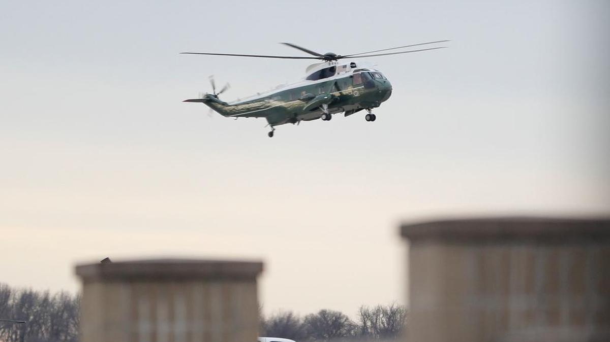 Marine One, with President Donald Trump aboard, lands at Dover Air Force Base, Del. Wednesday, Feb. 1, 2017. Trump traveled to Dover AFB to meet with family members Chief of Special Warfare Operator William "Ryan" Owens, 36, of Peoria, Ill, the U.S. service member who was killed in a raid in Yemen, and who's remains where returned today.
