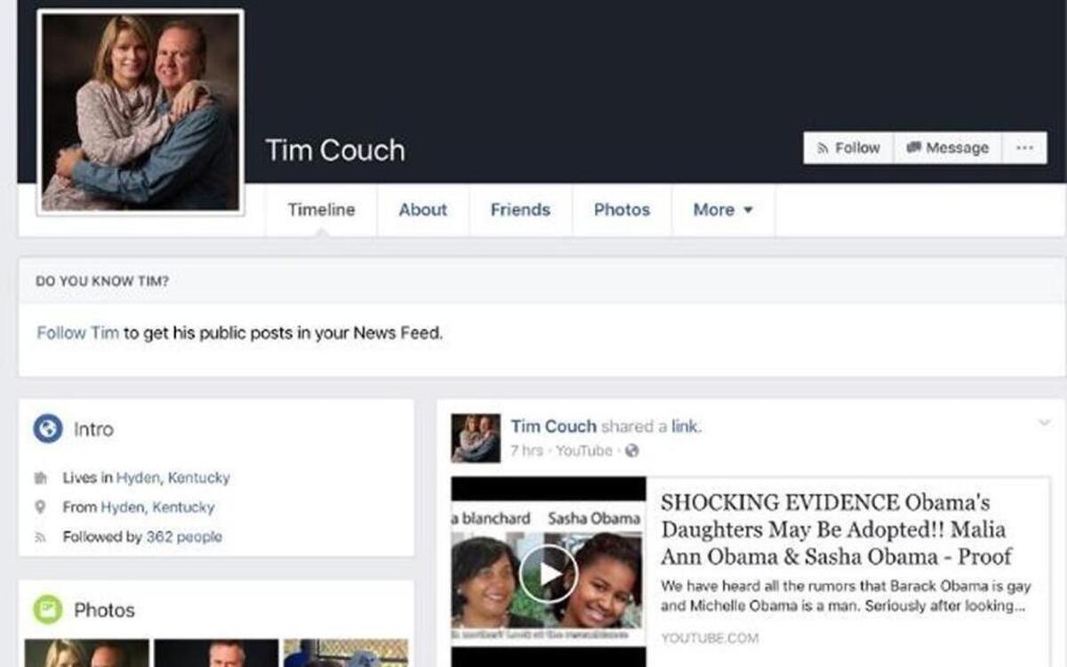 State Rep. Tim Couch, R-Hyden, posted fake news stories on his Facebook page this week about the Obama family.