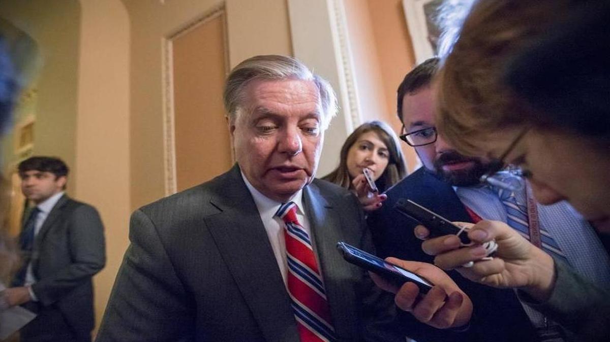 Sen. Lindsey Graham, R-S.C., speaks with reporters on Capitol Hill in Washington, Tuesday, Feb. 23, 2016.