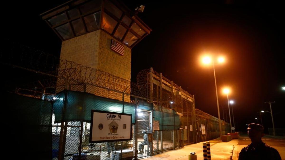In this Nov. 20, 2013, file photo, reviewed by the U.S. military, the entrance to Camp VI detention facility is guarded at Guantanamo Bay Naval Base, Cuba. The House on Thursday, Sept. 15, 2016, backed election-year legislation that would temporarily halt the transfer of more terror suspects from the U.S. naval prison at Guantanamo Bay, Cuba.
