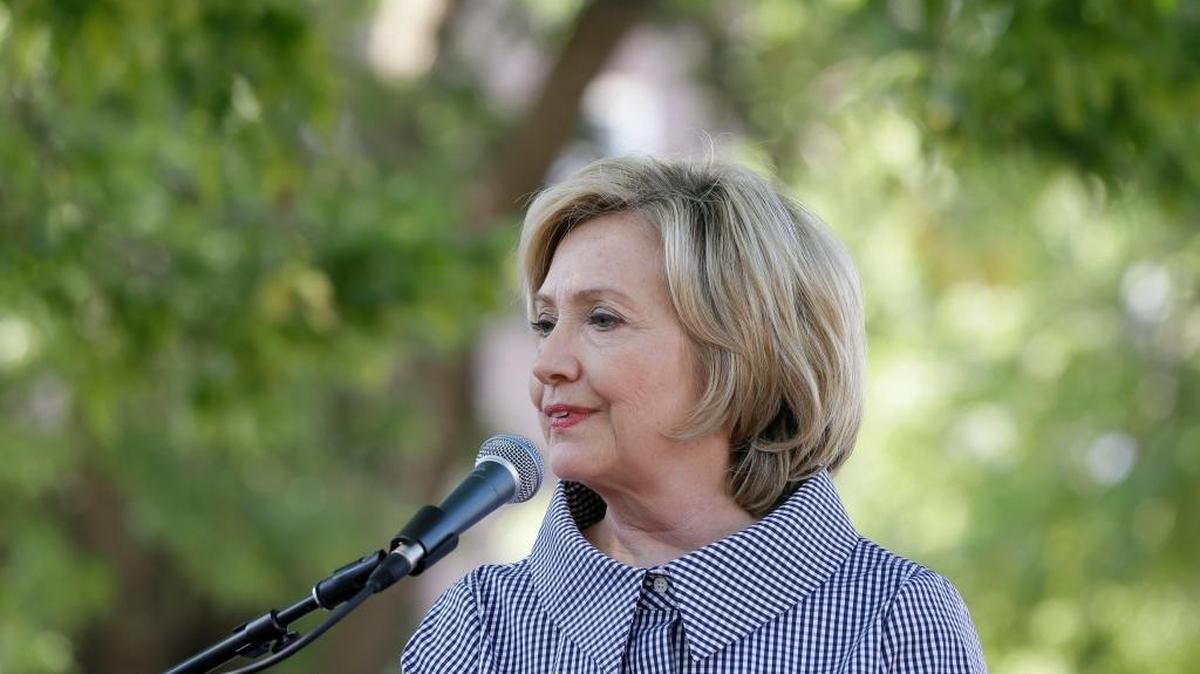 
Democratic presidential candidate Hillary Rodham Clinton speaks during a news conference during a visit to the Iowa State Fair on Aug. 15, 2015, in Des Moines, Iowa.
