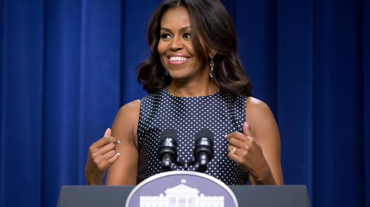 
First lady Michelle Obama speaks in the South Court Auditorium of Eisenhower Executive Office Building on the White House complex in Washington, Wednesday, Sept. 16, 2015, to elected officials and representatives from 63 cities and counties across the country to celebrate their commitment to building healthier communities as part of her Let’s Move! initiative.
