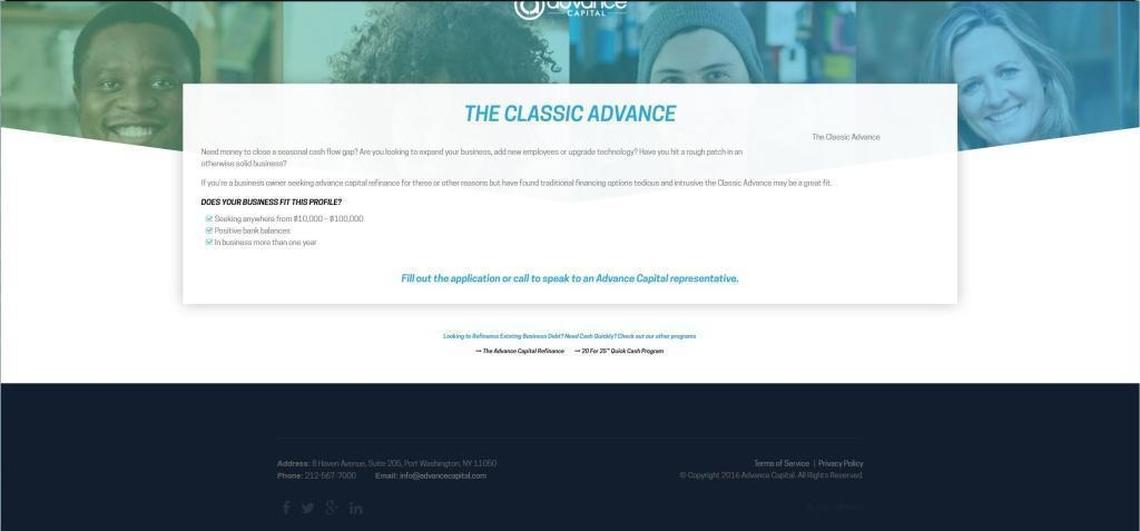 Screenshot of a page on Advance Capital’s website before it was taken down in late August.