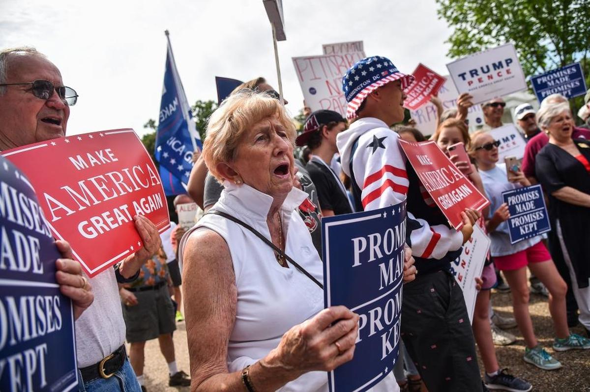 Dozens of people gathered Saturday for the"Pittsburgh not Paris" rally in support of President Donald Trump at Lafayette Square in Washington, D.C.