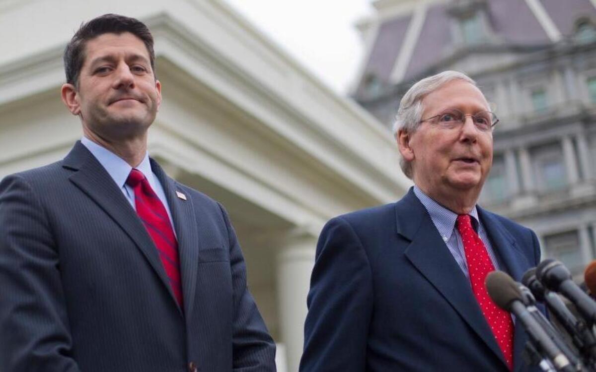 In this Monday, Feb. 27, 2017, file photo, House Speaker Paul Ryan, R-Wis., listens at left as Senate Majority Leader Mitch McConnell, R-Ky., speaks to reporters outside the White House in Washington, after meeting with President Donald Trump. After seven years of saber-rattling, Republicans seem set to start muscling legislation through Congress reshaping the country’s health care system.