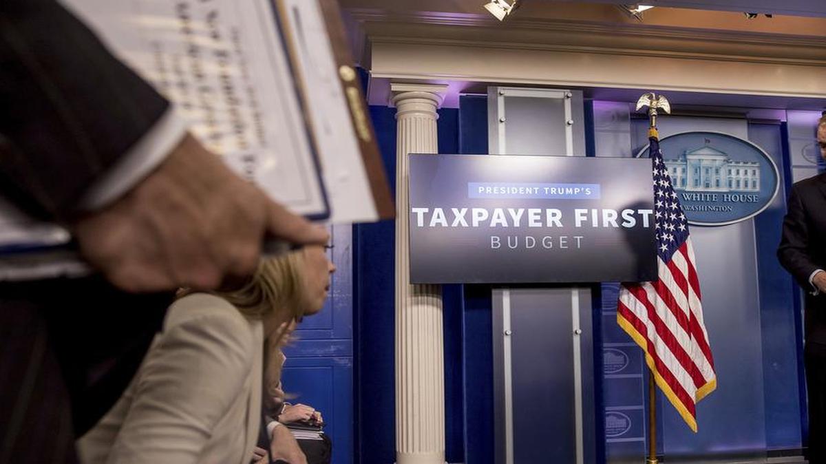 Budget Director Mick Mulvaney departs after speaking to the media about President Donald Trump's proposed fiscal 2018 federal budget in the Press Briefing Room of the White House in Washington, Tuesday, May 23, 2017.
