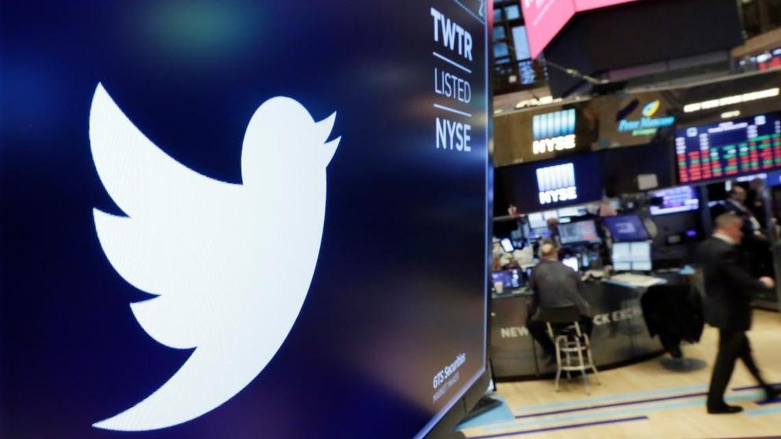 The logo for Twitter is displayed above a trading post on the floor of the New York Stock Exchange, on Feb. 8, 2018. Twitter is among the social media giants coming under criticism for allowing misinformation to flow.