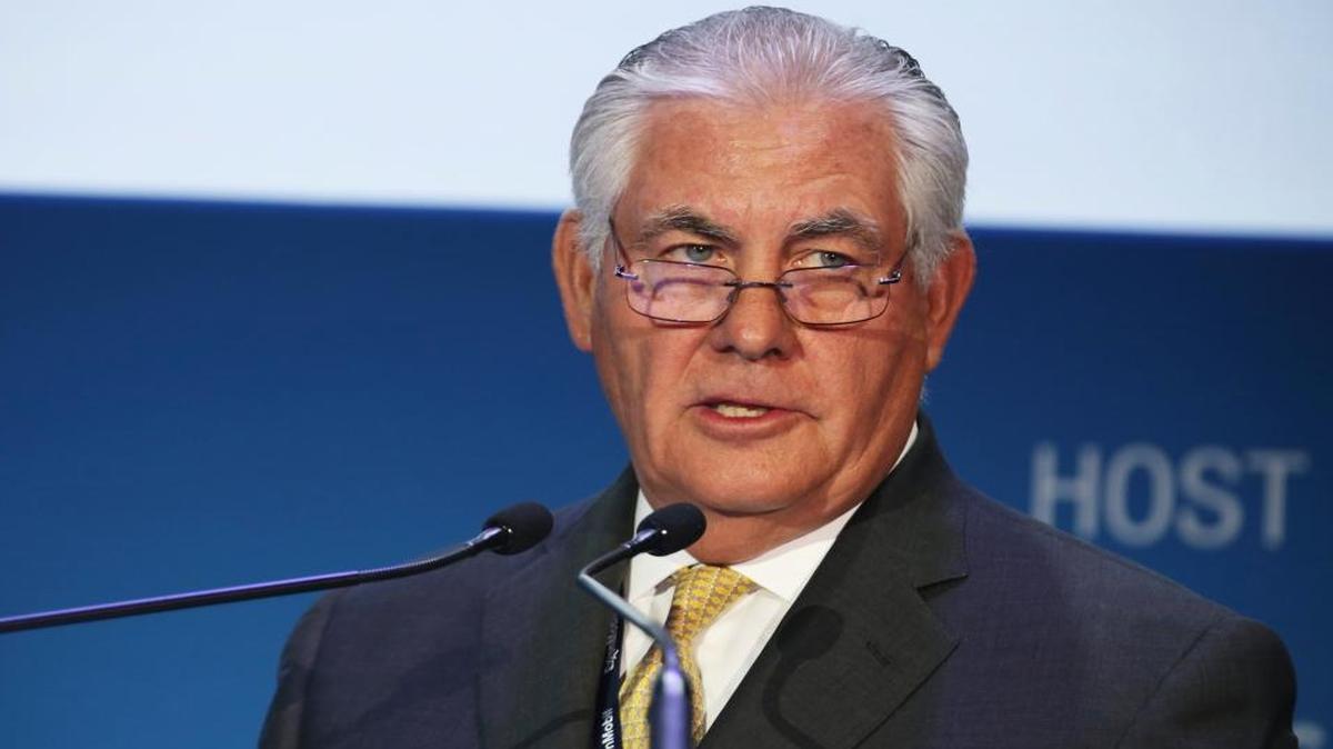 ExxonMobil CEO and Chairman Rex Tillerson, tabbed by President-elect Donald Trump to become the next U.S. secretary of state, is shown here giving a speech at an international petroleum conference on Nov. 7, 2016 in Abu Dhabi, United Arab Emirates.