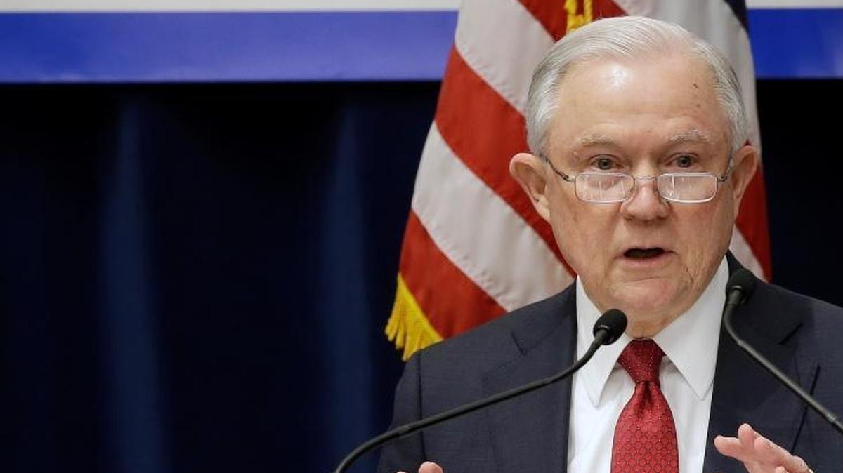 U.S. Attorney General Jeff Sessions addresses the California Peace Officers’ Association 26th Annual Law Enforcement Legislative Day in Sacramento, Calif. The Trump administration sued to block California laws that extend protections to people living in the U.S. illegally in March and over the state’s power to override federal land sales earlier this week.