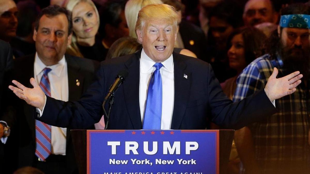 FILE - In this Tuesday, April 26, 2016 file photo, Republican presidential candidate Donald Trump speaks during a primary night news conference, in New York. Trump's highly anticipated foreign policy speech will test whether the Republican presidential front-runner known for his raucous rallies and eyebrow-raising statements can present a more presidential persona as he works to coalesce a still-weary Republican establishment around his candidacy. Trump's campaign says his speech Wednesday will focus on "several critical foreign policy issues" such as trade, the global economy and national security.