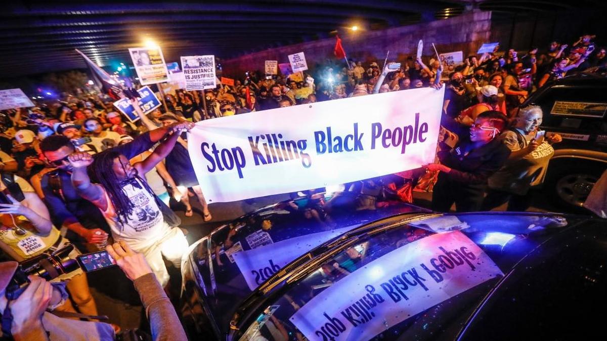 Black Lives Matter demonstrators at the 2016 Democratic National Convention. “Black identity extremist” is a new category of domestic terrorism, according to a leaked FBI document.
