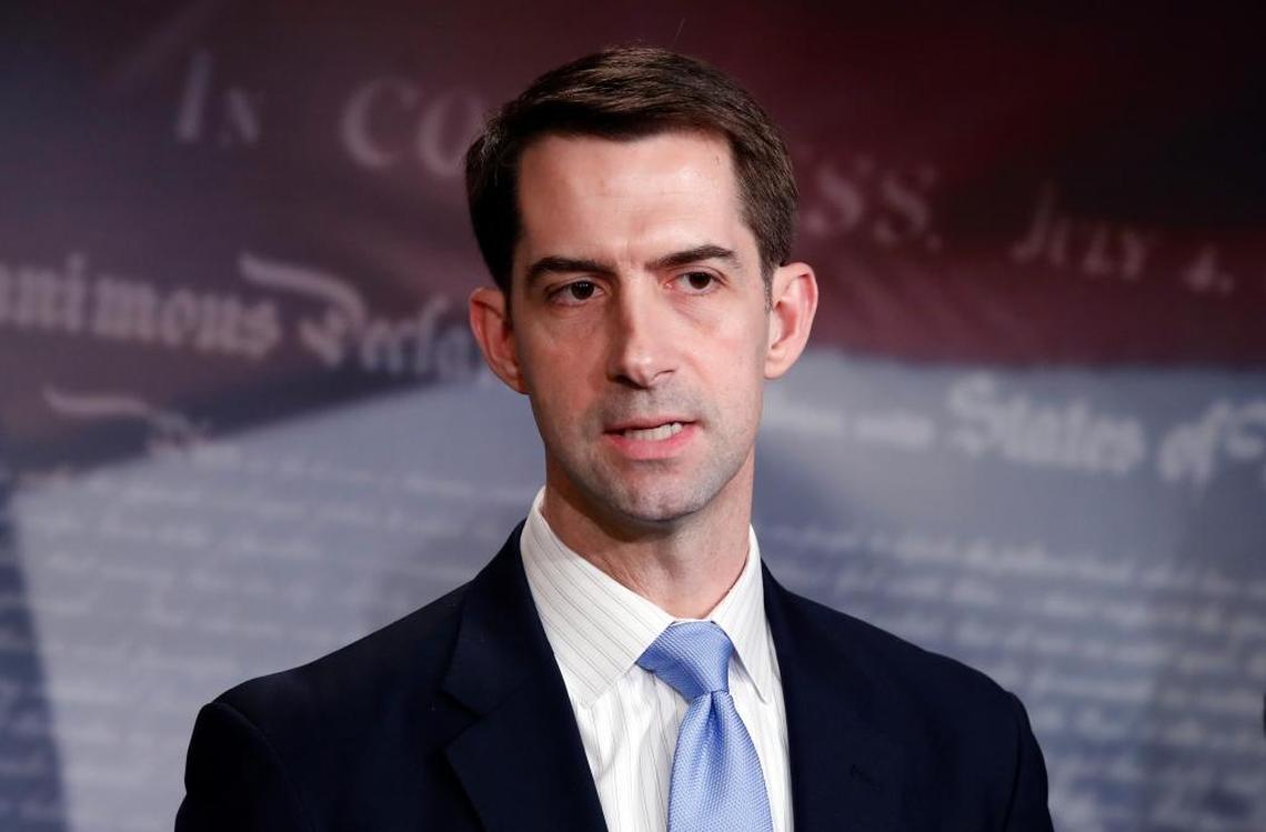 Sen. Tom Cotton, R-Ark., speaks during a news conference about an immigration bill on Capitol Hill.