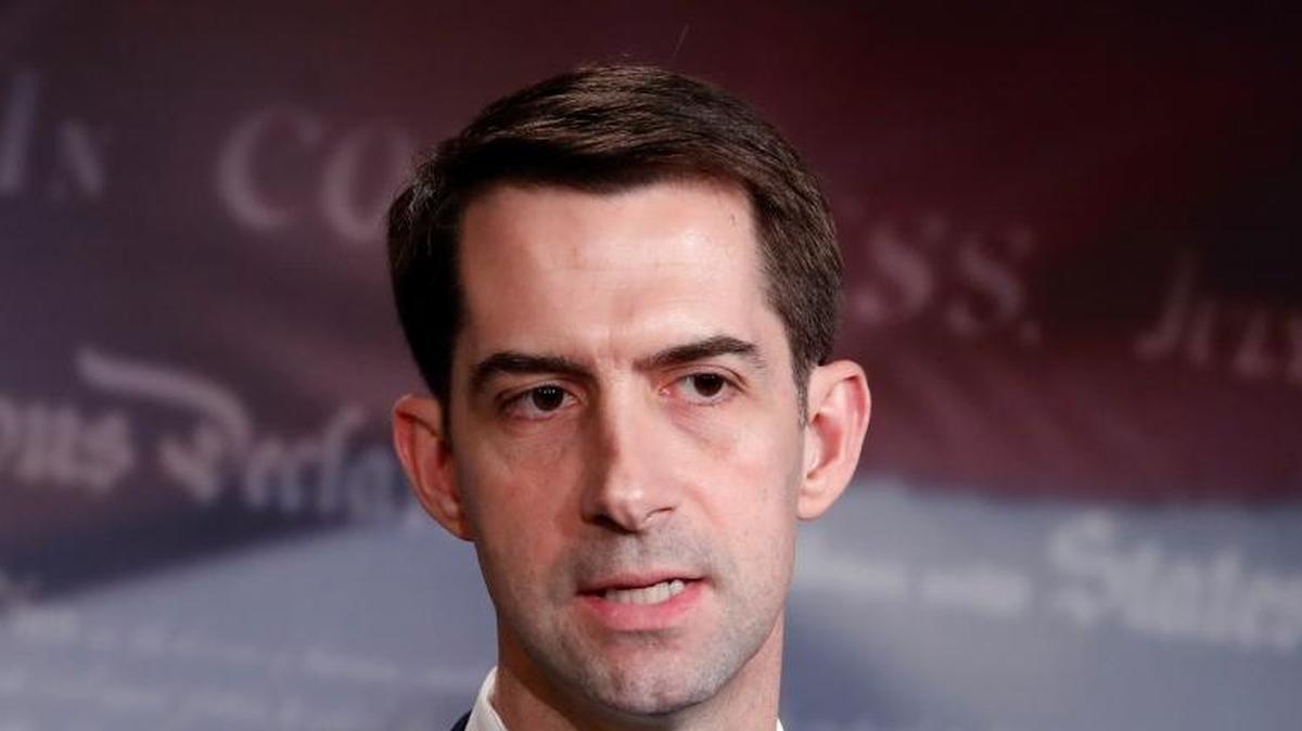 Sen. Tom Cotton, R-Ark., speaks during a news conference about an immigration bill on Capitol Hill.