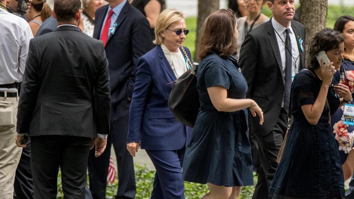 Democratic presidential candidate Hillary Clinton left a ceremony at the National September 11 Memorial early because she wasn’t feeling well, her campaign said.