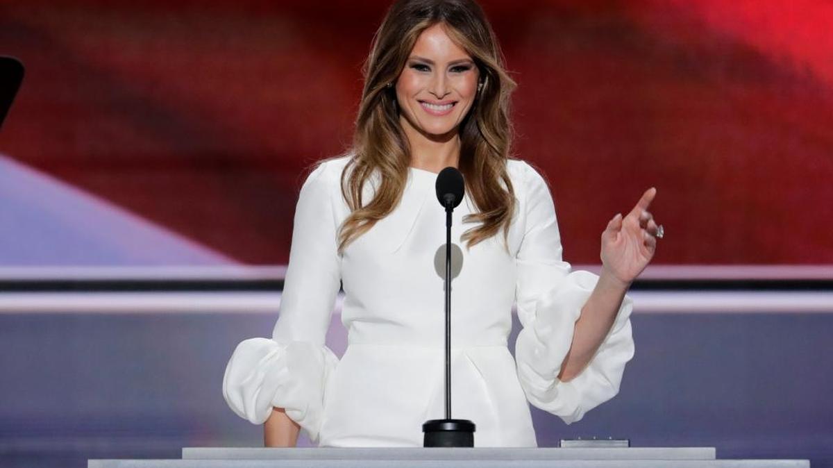 Melania Trump, wife of now-President Donald Trump speaks during the opening day of the Republican National Convention in Cleveland, Monday, July 18, 2016.