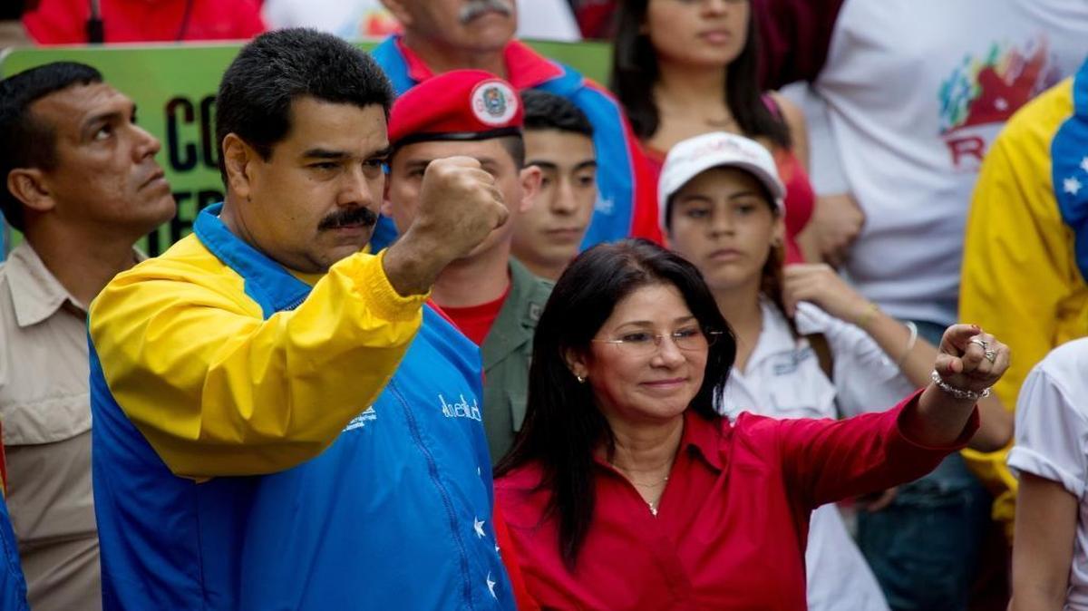 Venezuela's President Nicolas Maduro and first lady Cilia Flores at a march in Caracas, Venezuela. Two of Flores’ nephews face charges of conspiring to smuggle 800 kilograms of cocaine into the U.S.