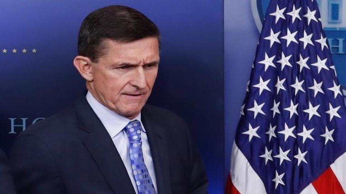 In this Feb. 1, 2017, photo, then-National Security Adviser Michael Flynn arrives to speak at the daily news briefing in the White House.