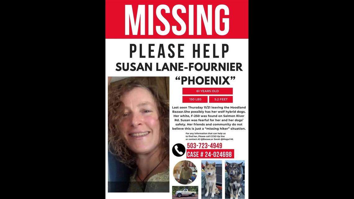 Missing person flyer for Susan “Phoenix” Lane-Fournier.