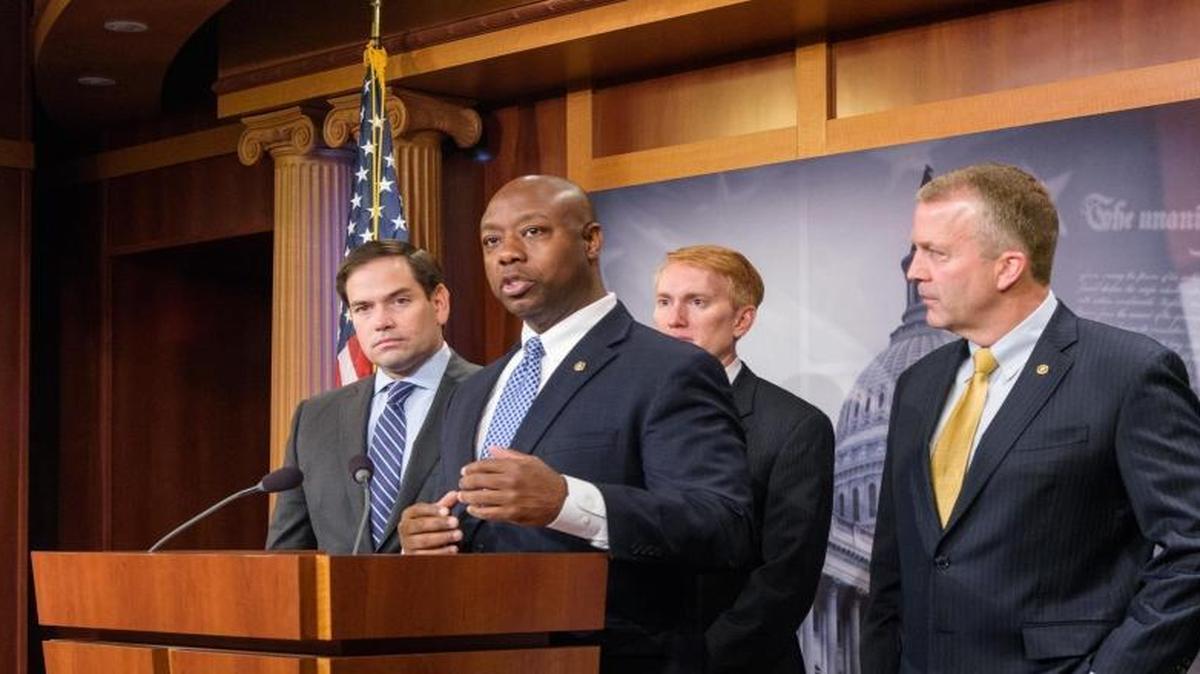 Sen. Tim Scott, R-S.C., launches the Senate Opportunity Coalition with Sens. Marco Rubio, R-Fla., Joni Ernst, R-Iowa, James Lankford, R-Okla., and Dan Sullivan, R-Alaska, at a Capitol Hill news conference on Wednesday, Sept. 21, 2016.