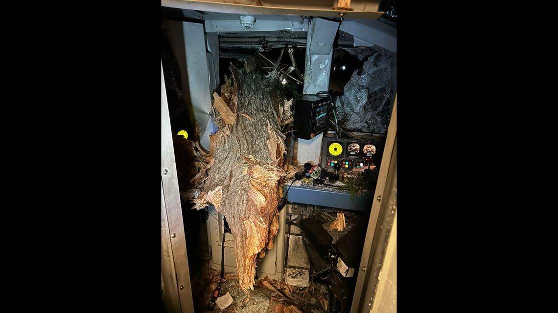 The damaged Amtrak train is pictured.