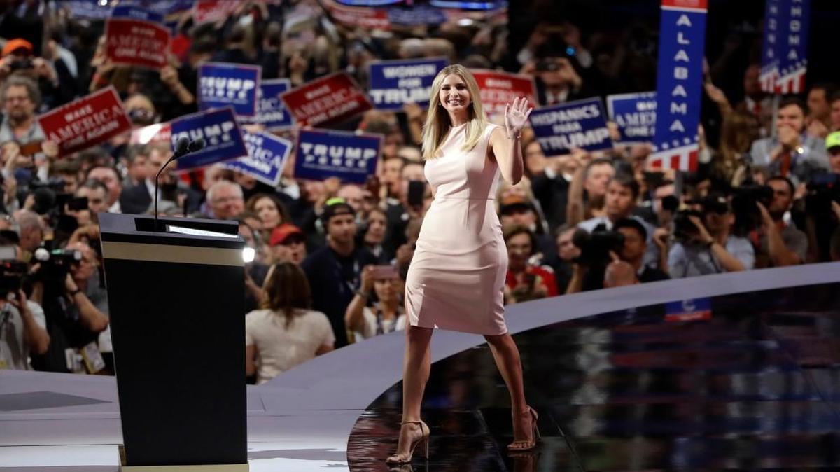 FILE - In this Thursday, July 21, 2016, file photo, Ivanka Trump takes the stage during the final day of the Republican National Convention in Cleveland.