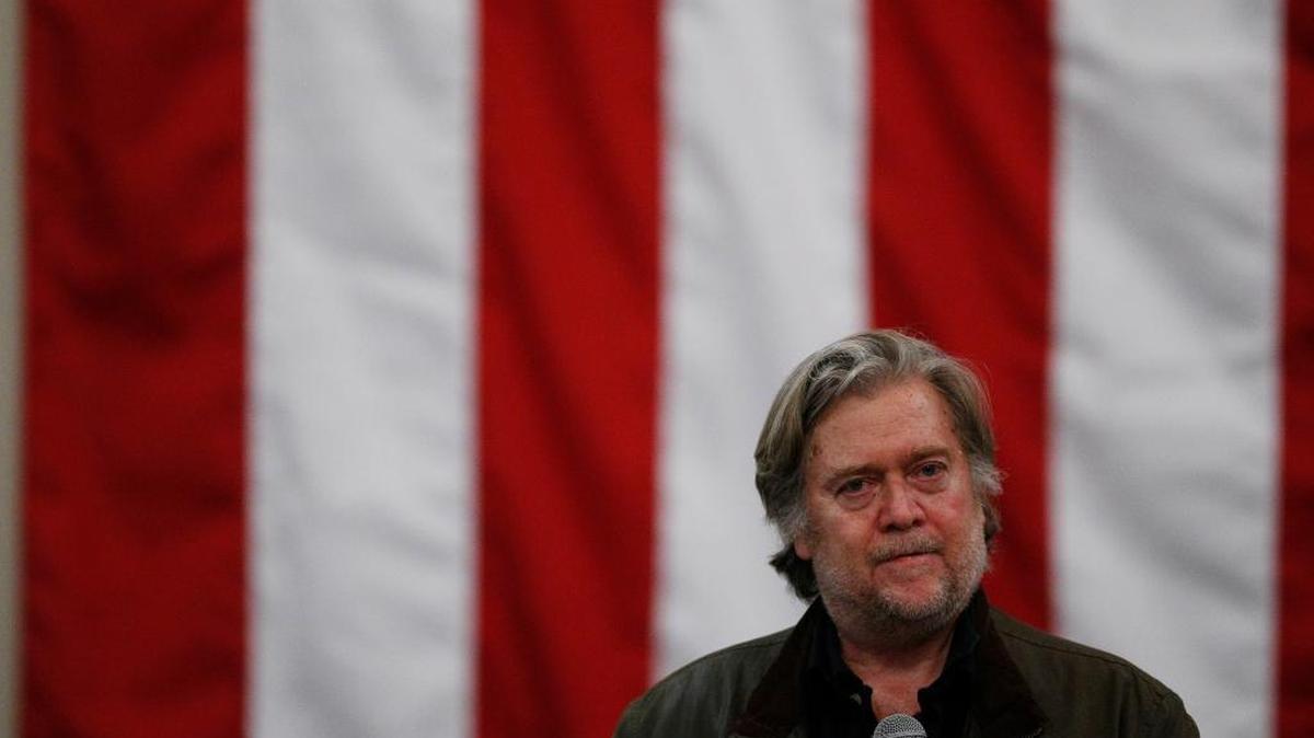 Steve Bannon speaks in support of U.S. Senate candidate Roy Moore during a campaign rally, Monday, Dec. 11, 2017, in Midland City, Ala. On Wednesday, Trump renounced him.