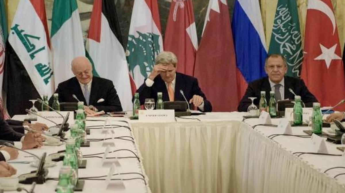 Nineteen foreign ministers and other senior dignitaries attended U.N.-sponsored talks on Syria Friday. Missing: anyone from Syria.