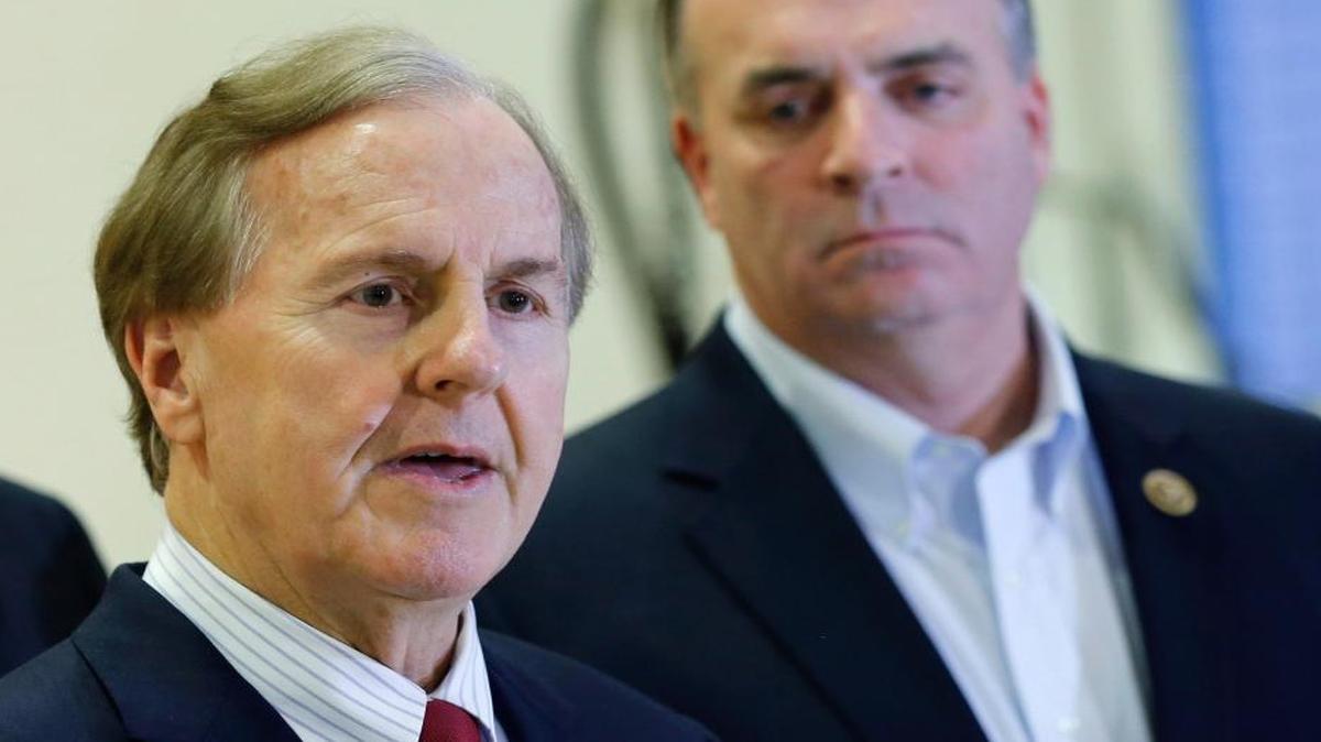 U.S. Rep. Robert Pittenger, R-N.C., at Landstuhl Regional Medical Center in Landstuhl, Germany, on Monday. In a phone interview with McClatchy, Pittenger said Idaho pastor Saeed Abedini's physical condition is good but that he faces a long recovery of his emotional health after years in an Iranian prison. At right is U.S. Rep. Dan Kildee, a Michigan Democrat who represents Flint, the hometown of another released prisoner, former Marine Amir Hekmati.