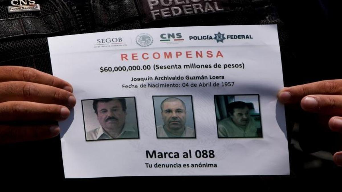 A wanted poster for Chapo Guzman, who was captured Friday six month after he escaped from Mexico’s Altiplano maximum security prison.