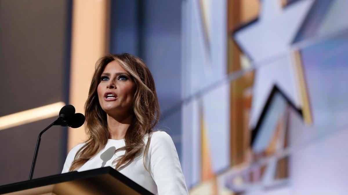 FILE - In this July 18, 2016 file photo, Melania Trump, wife of Republican Presidential Candidate Donald Trump speaks during first day of the Republican National Convention in Cleveland.