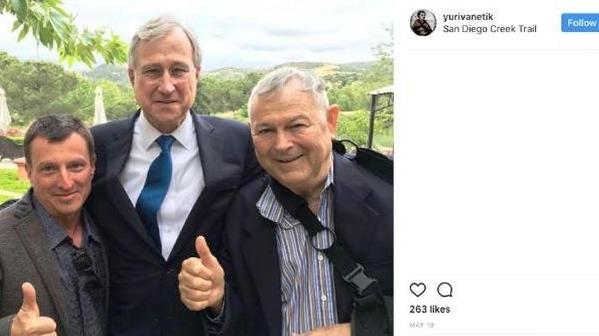 This May 9, 2017, social media posting by Yuri Vanetik (l) shows him with Rep. Dana Rochabacher, R-Calif., and (c) Ed Cox, chairman of the New York State Republican Party. Vanetik was appointed co-chair of Cox’s finance committee two months earlier.