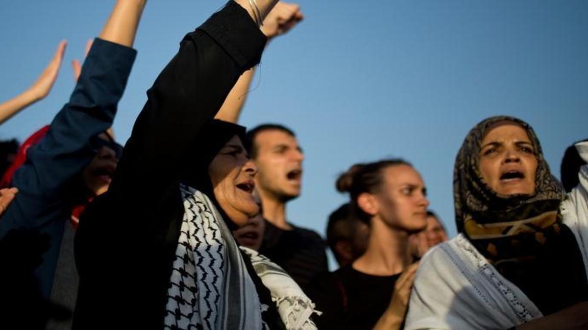 
Supporters of Mohammed Allan, a Palestinian prisoner on a hunger strike, rallied Sunday outside Barzilai hospital in Ashkelon, Israel, Sunday. Protests were repeated on Monday in Tel Aviv.

