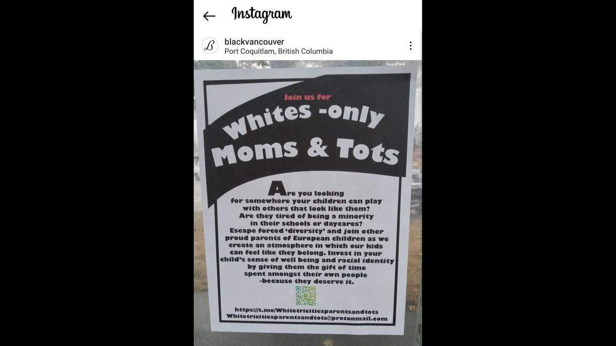 Signs in cities near Vancouver advertising a mothers and toddlers group for “European children” drew criticism and condemnation.