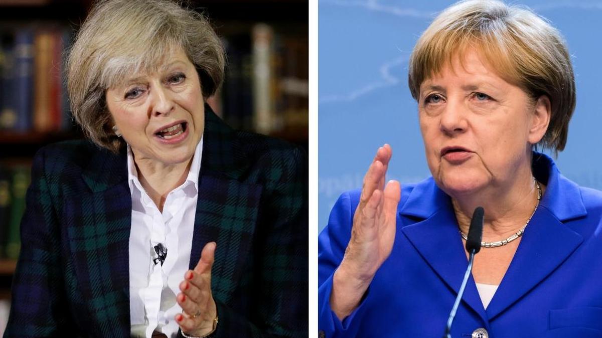 British Prime Minister Theresa May, left, and German Chancellor Angela Merkel lead powerful European countries.