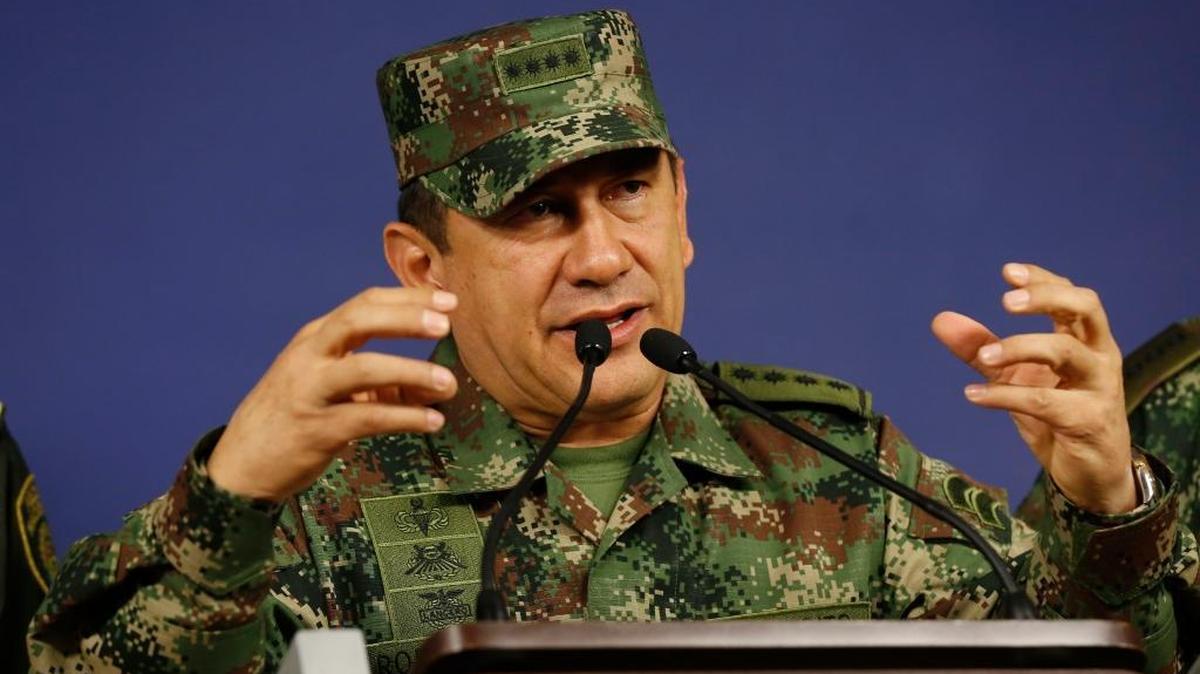 Gen. Juan Pablo Rodriguez Barragan, commander of the armed forces in Colombia, gives a news conference in Bogota in July 2014.