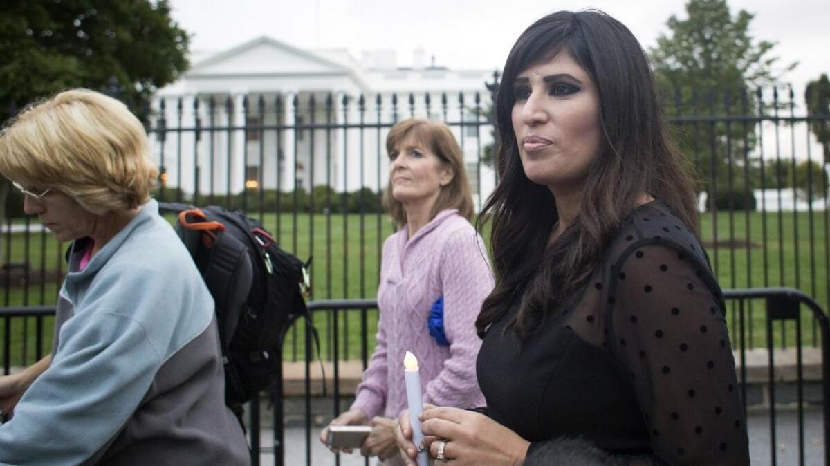 Naghmeh Abedini in front of the White House in September 2014. He husband, Christian pastor Saeed Abedini, was among five Americans freed from prison in Iran on Saturday.