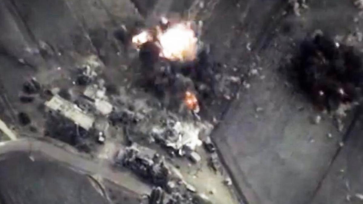 
A Russian airstrike captured from a video posted on the Russian Defense Ministry’s website. 
