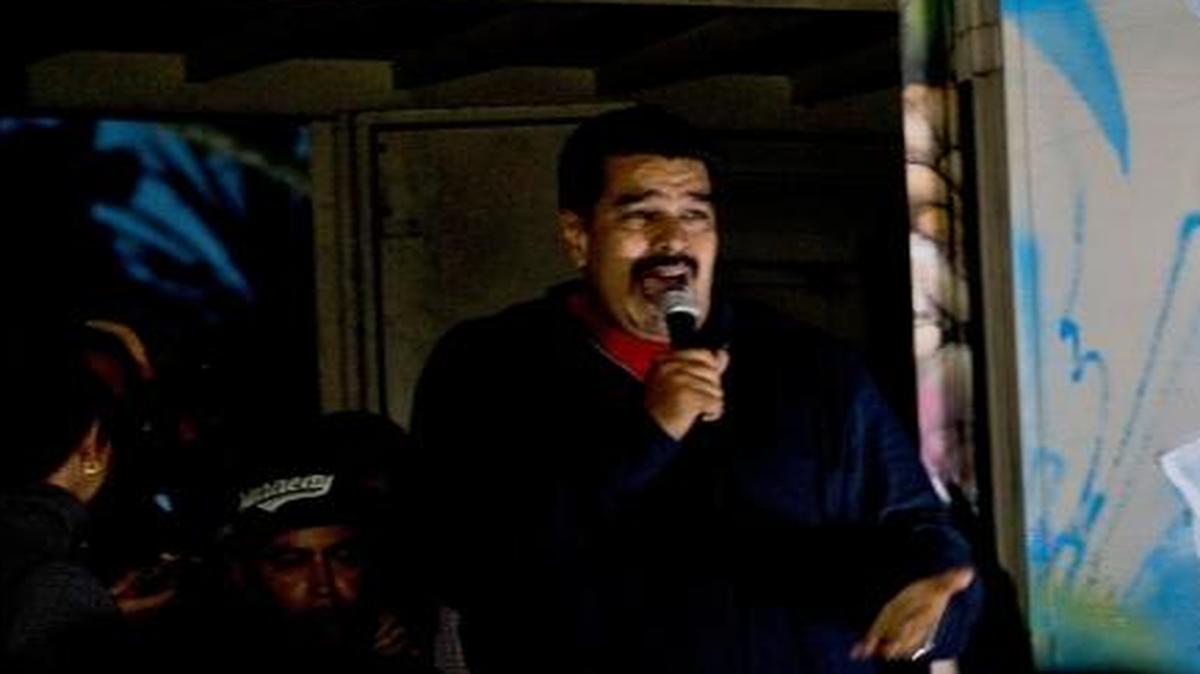 Venezuelan President Nicolás Maduro spoke to supporters from a truck outside of Miraflores presidential palace in Caracas, Venezuela, Wednesday.