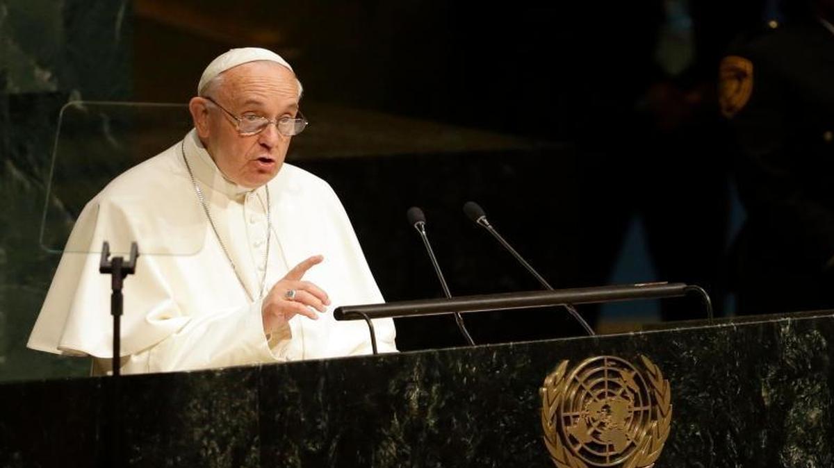 
Pope Francis addressing the 70th session of the United Nations General Assembly Friday.
