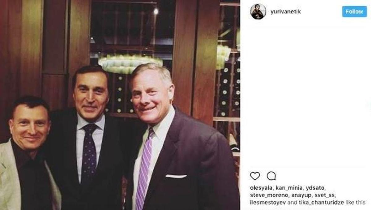 This screenshot of a social-media posting on Sept. 8, 2016, by fundraiser-turned-lobbyist Yuri Vanetik (l) shows him with Georgian opera singer and political aspirant Paata Burchuladze (c) and Sen. Richard Burr, R-NC.
