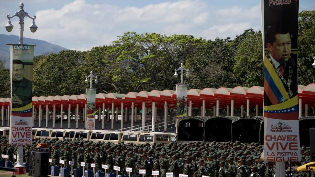 Venezuelan soldiers lined up with voting machines in tow on Tuesday during the deployment of military forces to transport election material in preparation for the upcoming legislative elections.