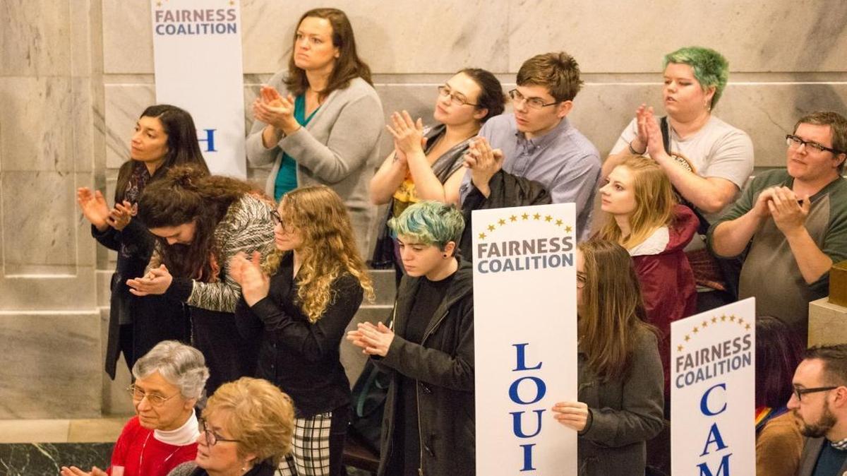 A statewide Fairness Rally was held in the rotunda of the Kentucky State Capitol on Wednesday, Feb. 17, 2016, in Frankfort, Ky.