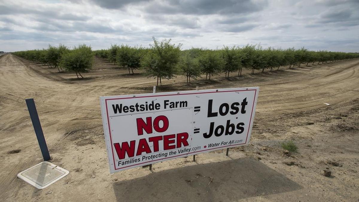 Signs like this one dotted the landscape around farms near Huron, in Fresno County on May 21, 2015.