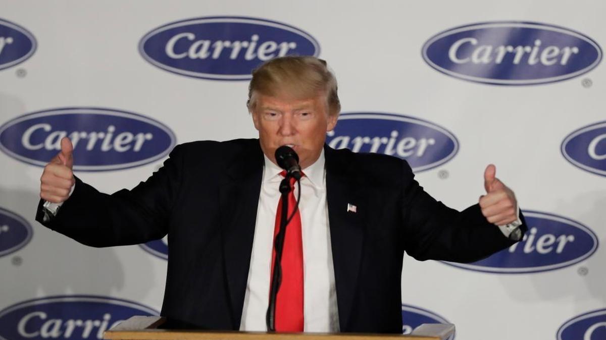 President-elect Donald Trump speaks at Carrier Corp, Dec. 1, 2016, in Indianapolis.
