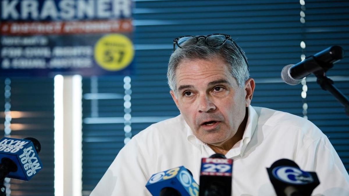 Larry Krasner, the then-Democratic nominee for Philadelphia district attorney, speaks during a news conference in Philadelphia, May 17, 2017.