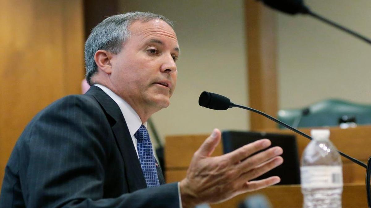 In this July 29, 2015, file photo, Texas Attorney General Ken Paxton speaks during a hearing in Austin, Texas. Paxton sued the Department of Energy, led by former Texas Gov. Rick Perry, on Tuesday over the federal government’s inability to find a long-term nuclear waste storage facility.