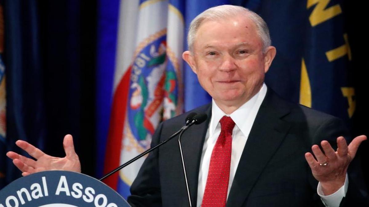 Attorney General Jeff Sessions pauses while speaking at the National Association of Attorneys General annual winter meeting in Washington, Tuesday, Feb. 28, 2017. Sessions had two conversations with the Russian ambassador to the United States during the presidential campaign. The Justice Department said late Wednesday that the two conversations took place last year when Sessions was still a senator.