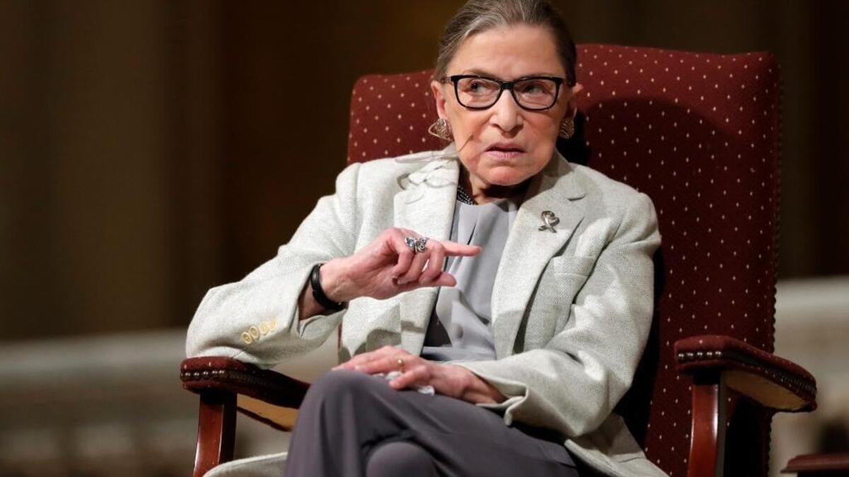 U.S. Supreme Court Justice Ruth Bader Ginsburg speaks during a visit to Stanford University, Monday, Feb. 6, 2017, in Stanford, Calif.