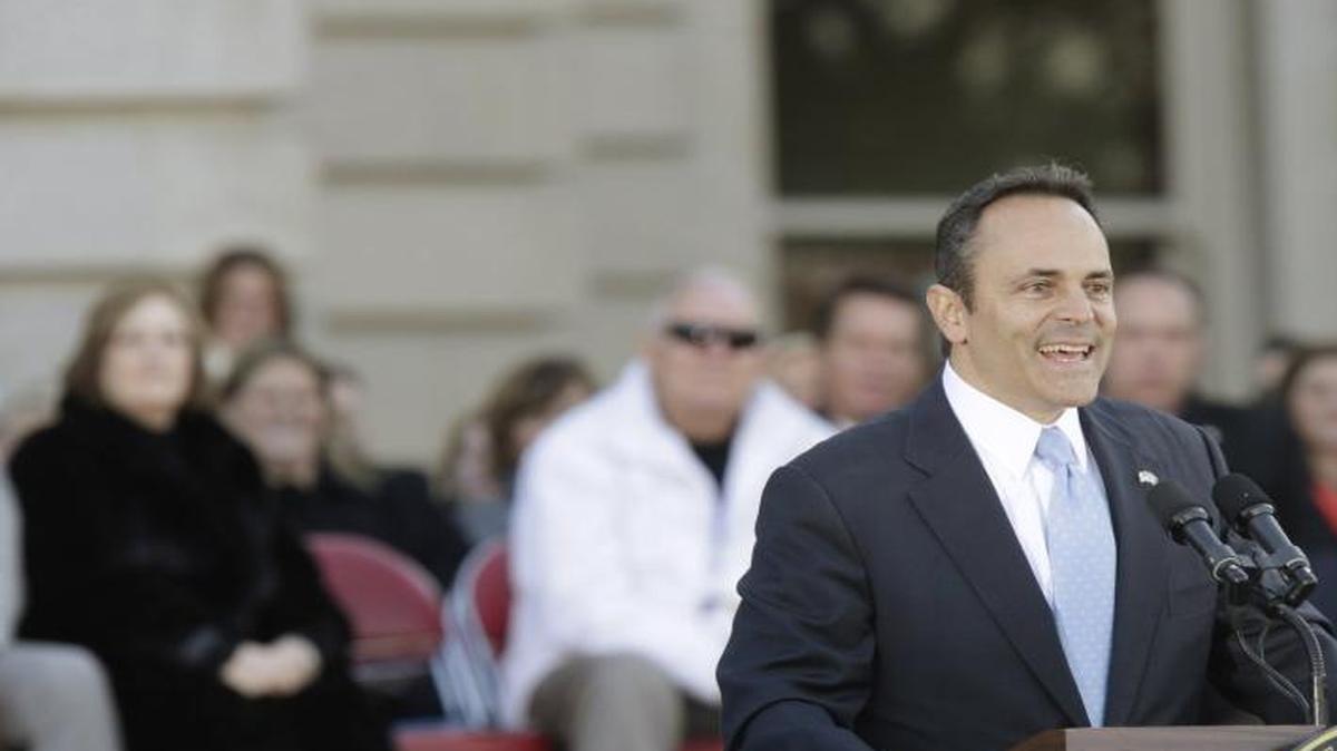 Governor Matt Bevin gave his inaugural speech during a swearing-in ceremony on the Capitol Steps in Frankfort, Ky., on Dec. 8, 2015.